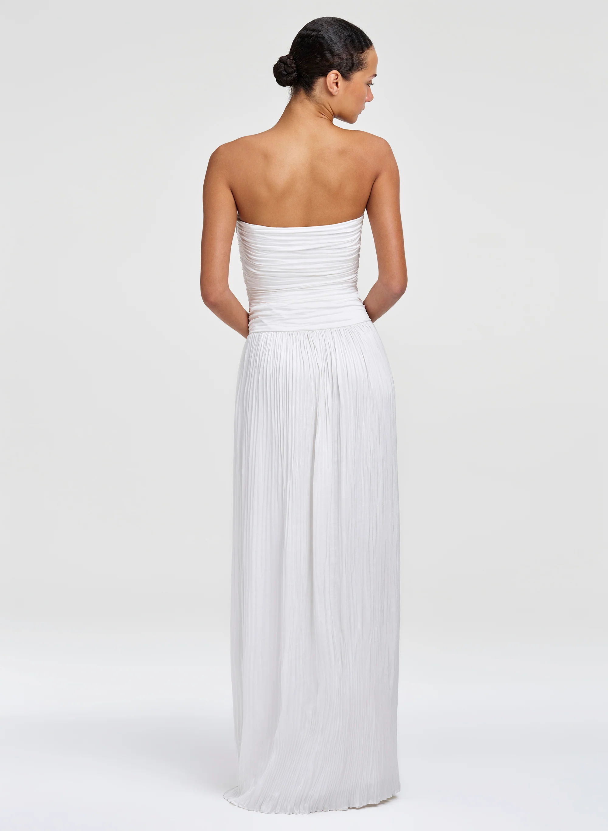 Brynn Strapless Pleated Satin Maxi Dress - Image 4