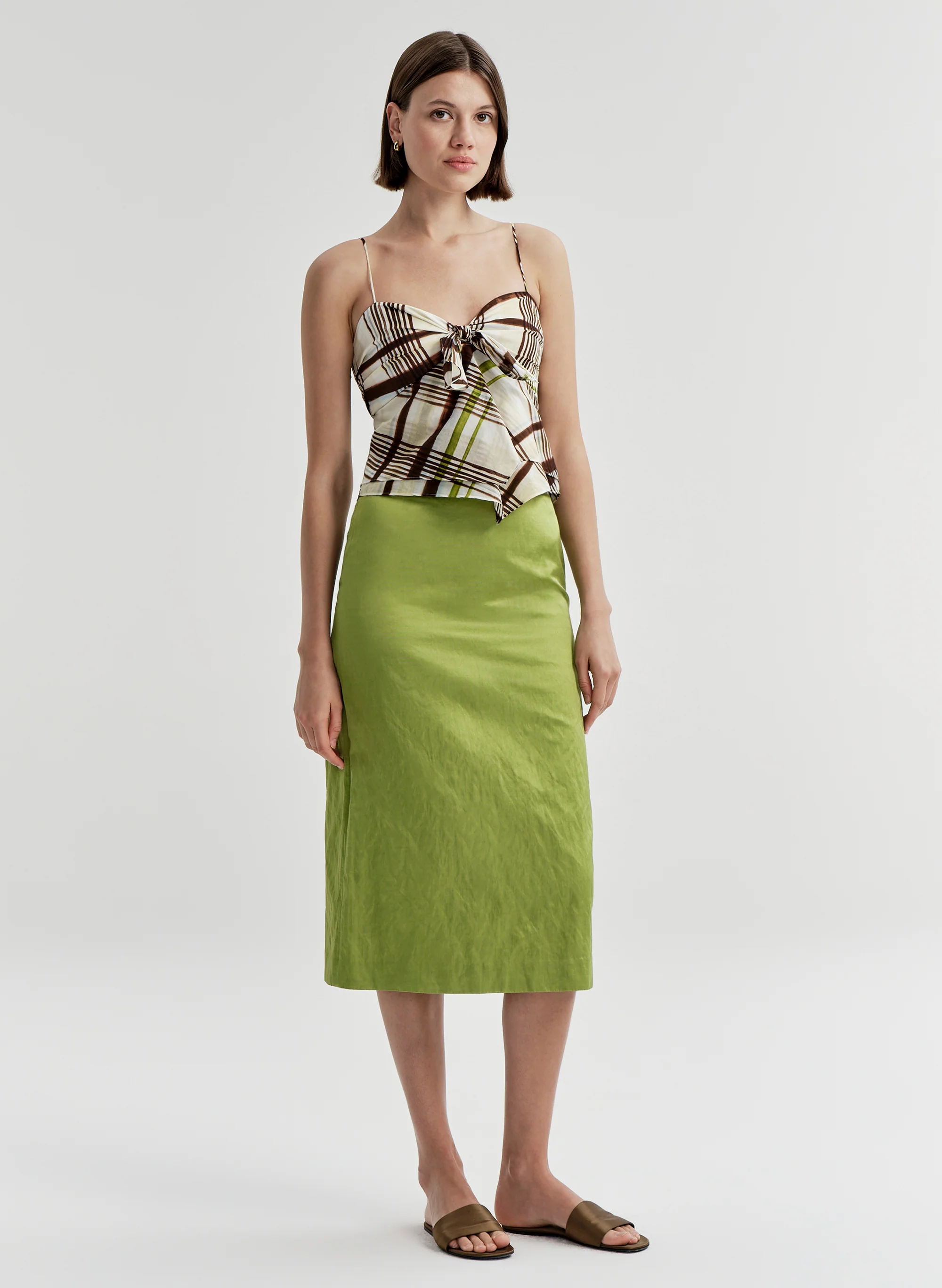 Hailey Plaid Cotton Tie Front Top - Image 3