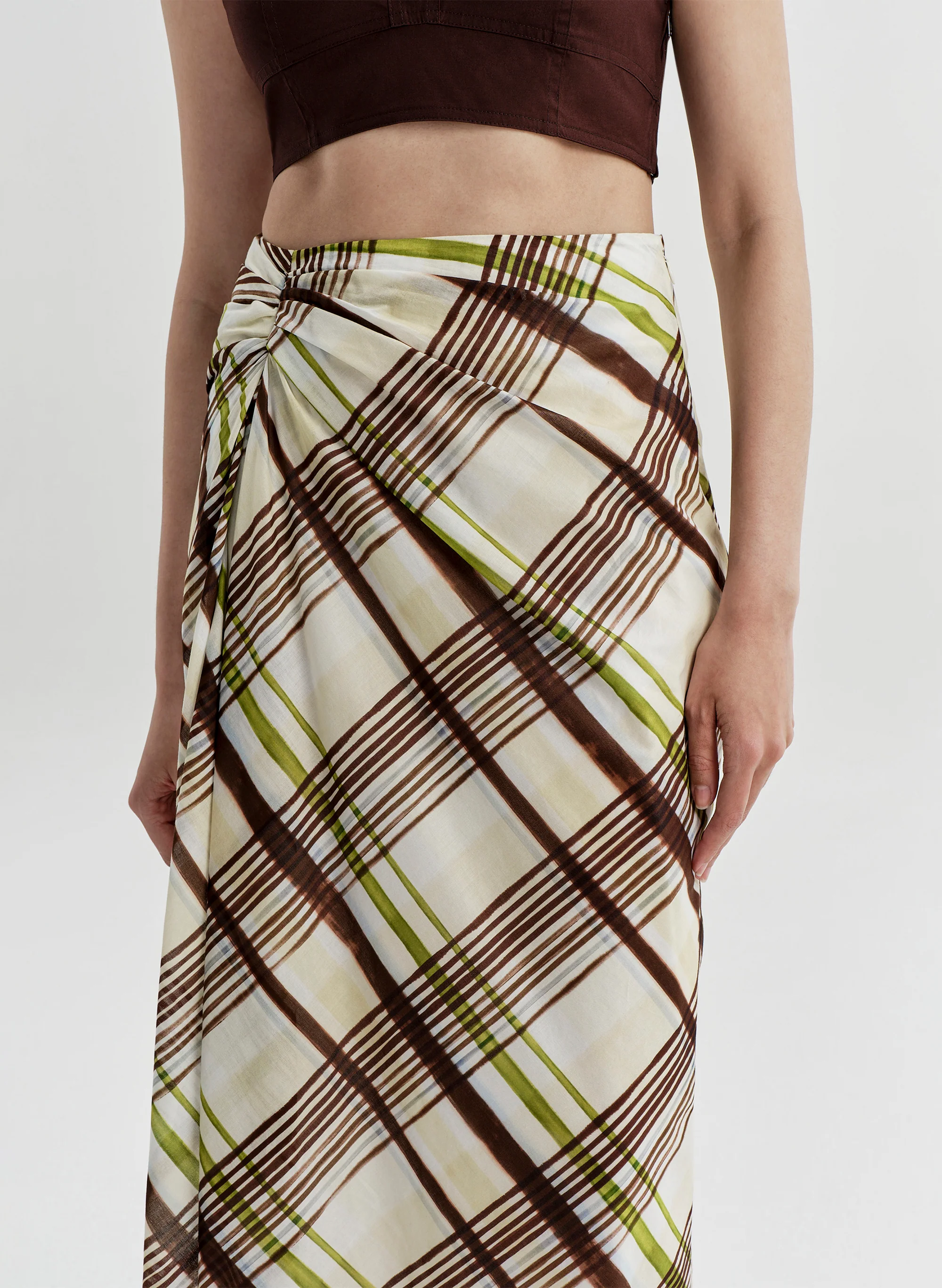 Jean Plaid Cotton Midi Skirt - Image 3