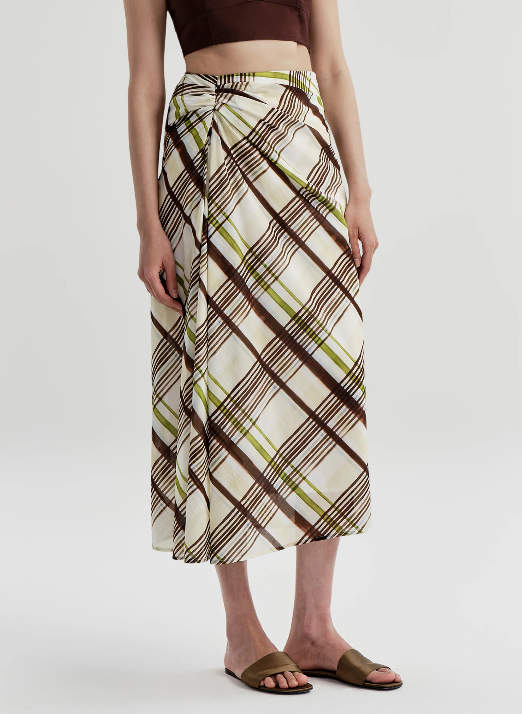 Jean Plaid Cotton Midi Skirt - Image 4