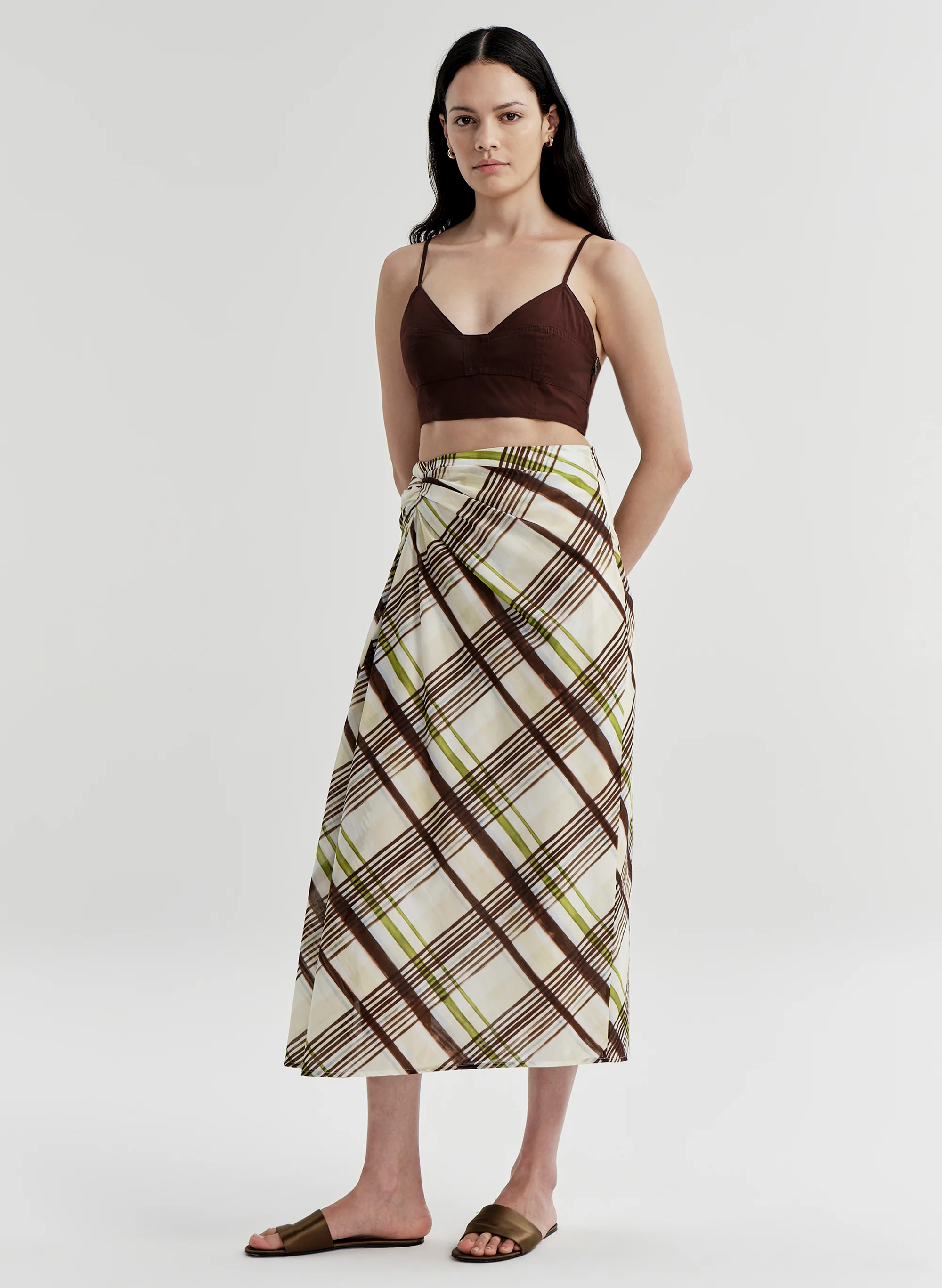 Jean Plaid Cotton Midi Skirt - Image 5