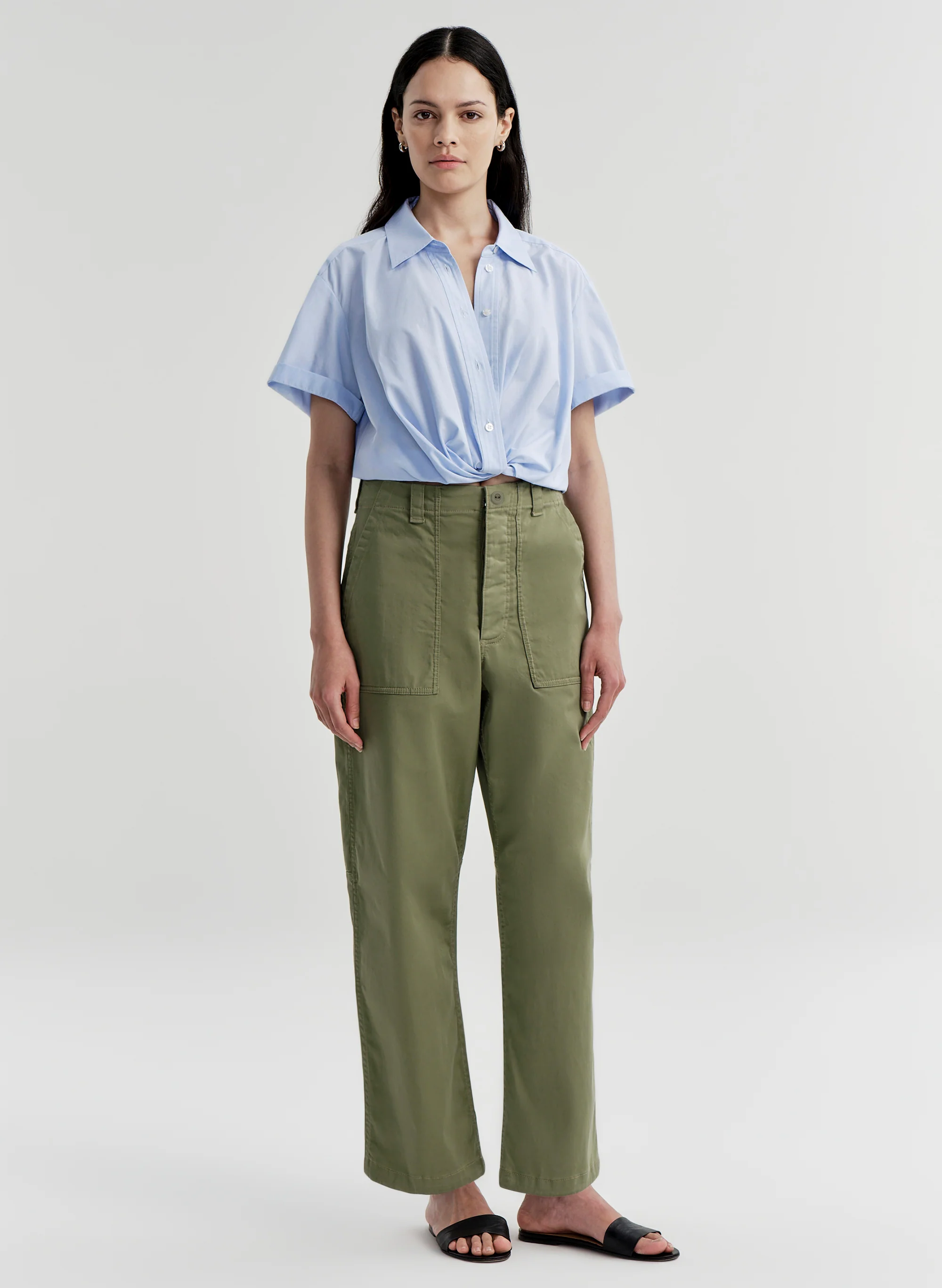 Lily Short Sleeve Cropped Cotton Shirt - Image 3