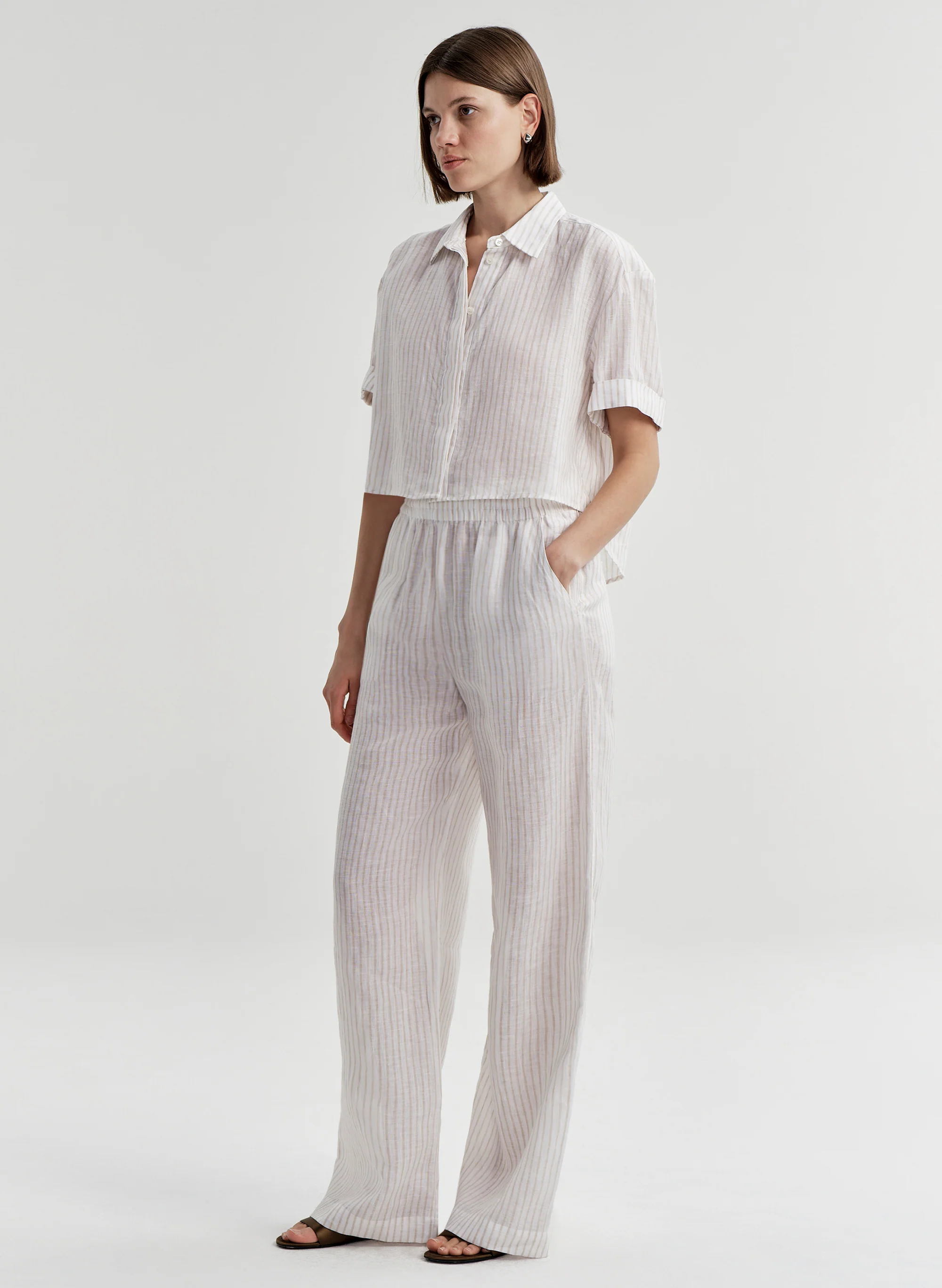 Mel Short Sleeve Linen Striped Shirt - Image 5