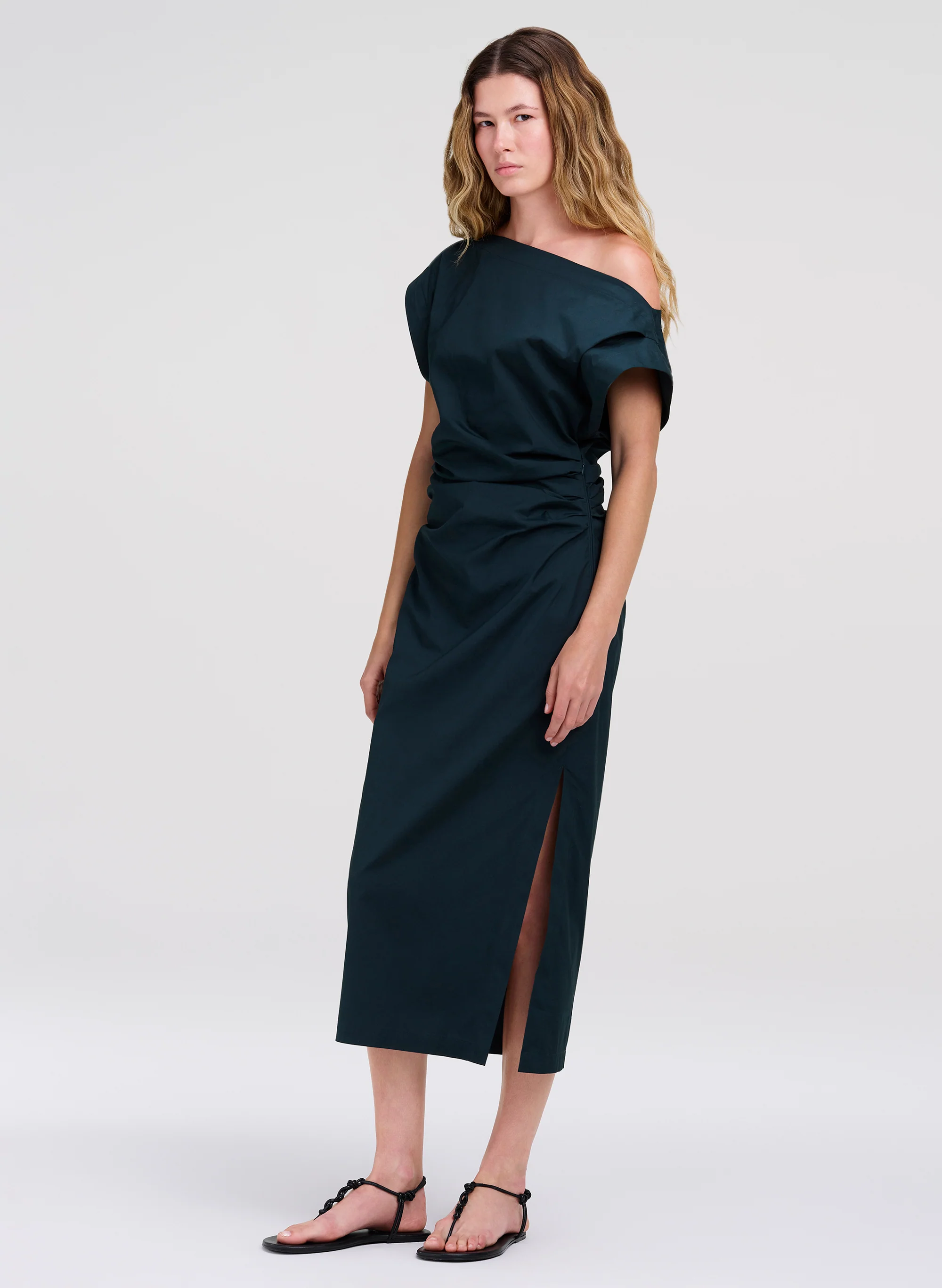 Nara Stretch Cotton Off Shoulder Midi Dress - Image 3