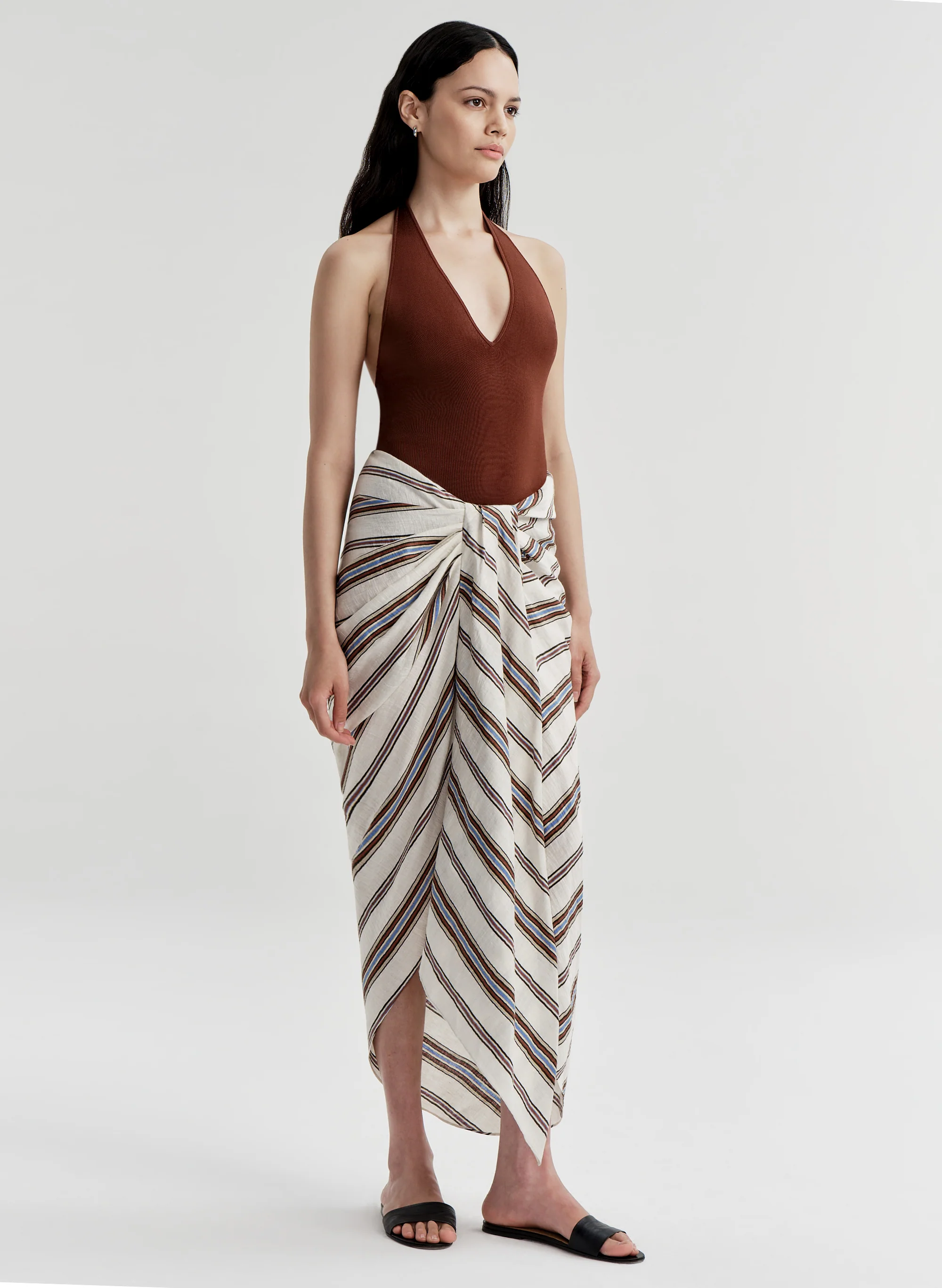 Rhodes Striped Linen Midi Skirt - Image 4