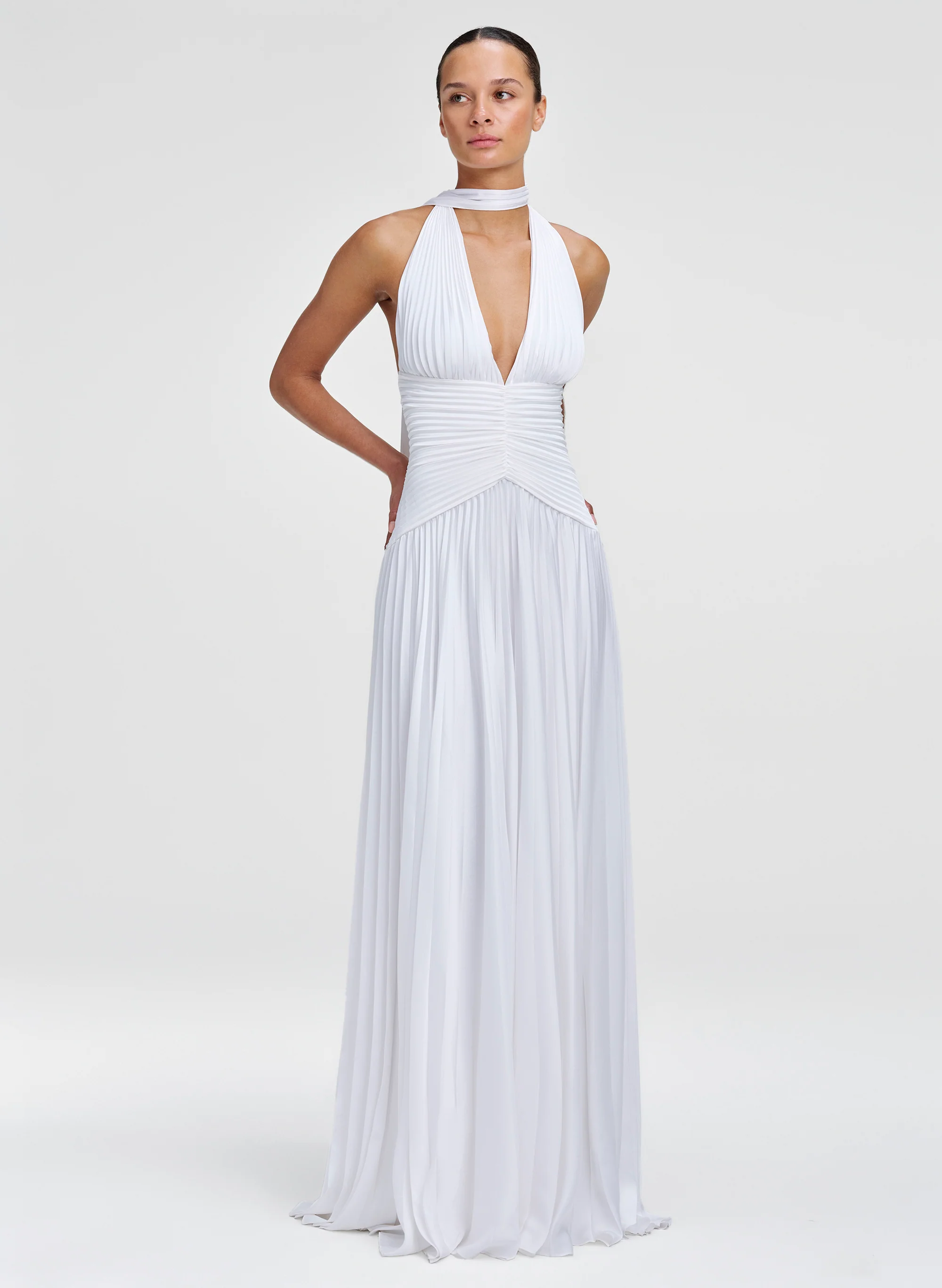 Sabine Scarf Tie Satin Pleated Gown - Image 3
